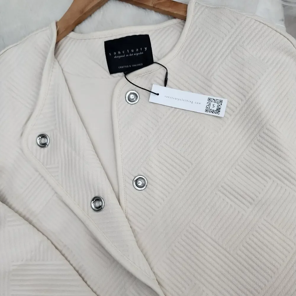 Sanctuary Paris Quilted Textured Knit Jacket Eco Natural Collarless NWT Small - Picture 13 of 14